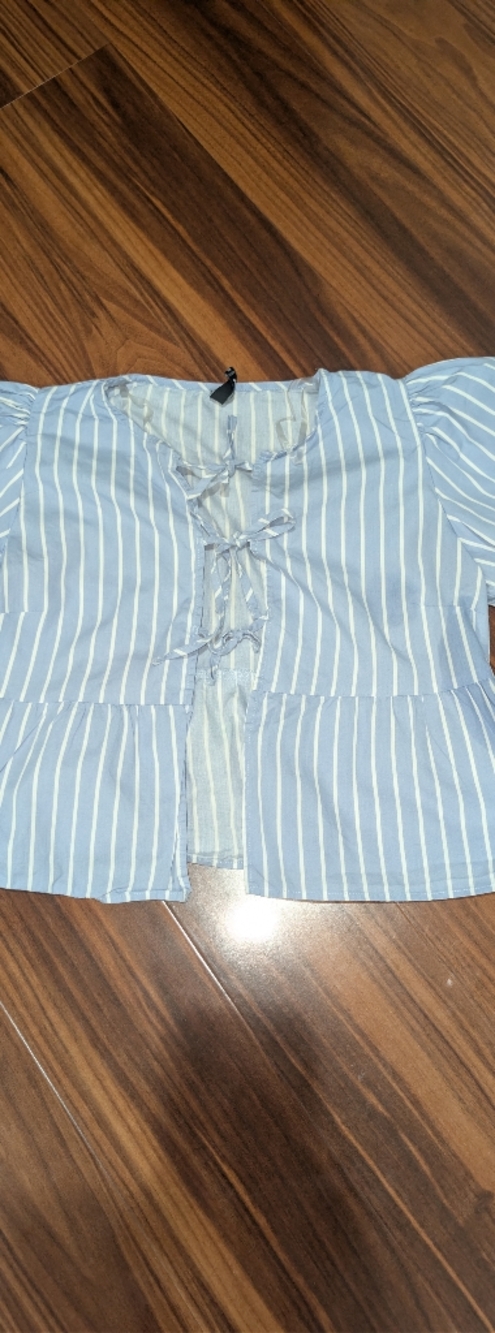 Blue & White Striped Off-Shoulder Peplum Top | Puff Sleeve Summer Blouse